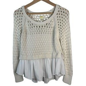 Maeve Cream Knit Sweater with Layered Hem